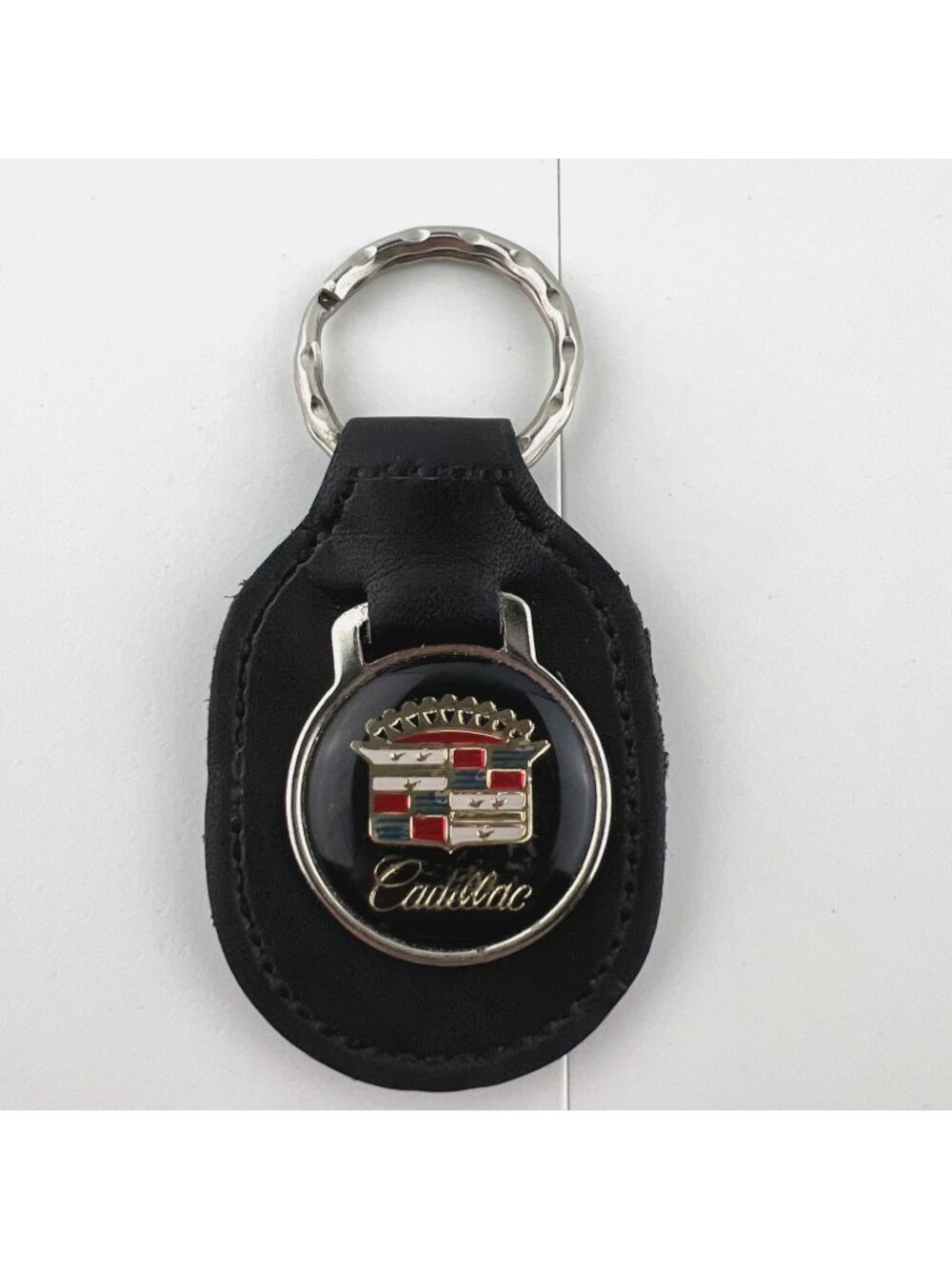 Vintage 1980s Cadillac Leather Keyring Keychain Black Made in Canada